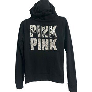 PINK Victoria's Secret Sequin Tropical Zip Up Hoodie New Black/Silver size Small